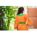 Boho Style Embroidered Loong Dress "Summer Birds" Orange/Green